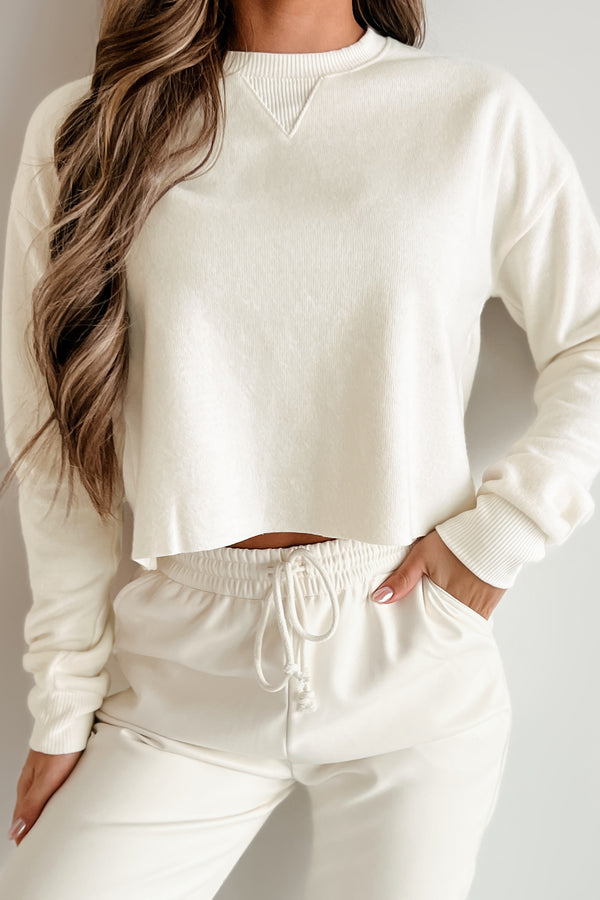 If I'm Honest Soft Knit Long Sleeve Crop Top (Cream) - NanaMacs