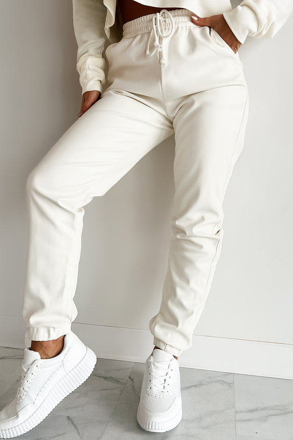 Starting Over Faux Leather Joggers (Cream) - NanaMacs