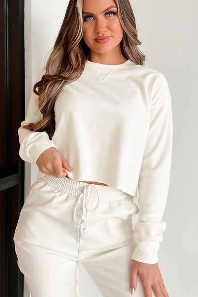 If I'm Honest Soft Knit Long Sleeve Crop Top (Cream) - NanaMacs