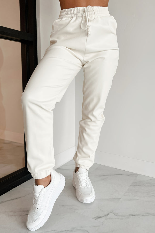 Starting Over Faux Leather Joggers (Cream) - NanaMacs