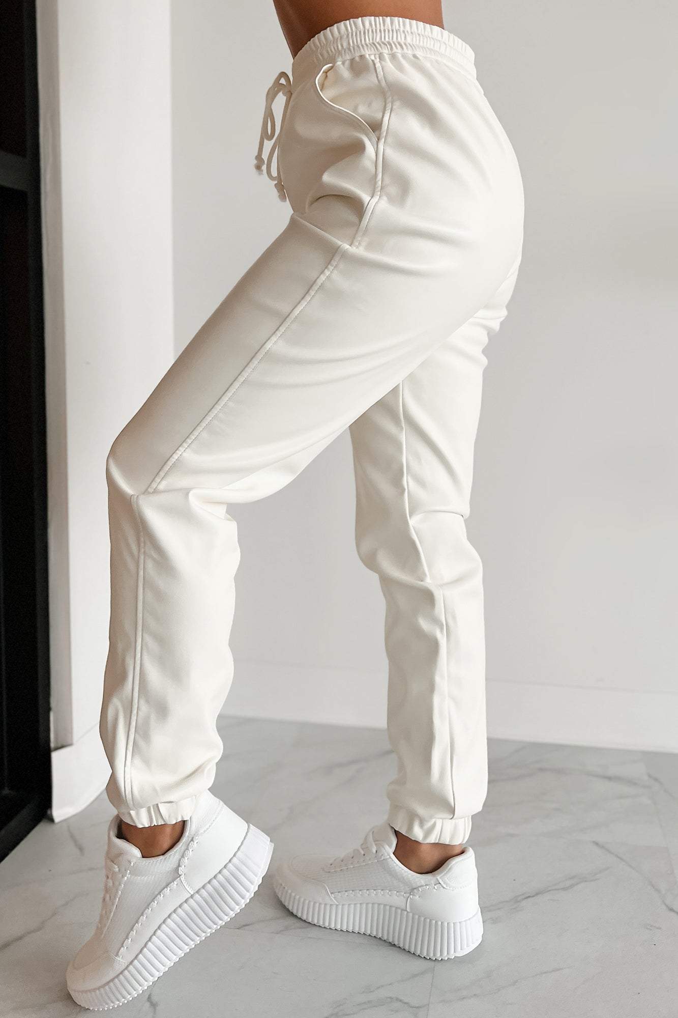 Starting Over Faux Leather Joggers (Cream) - NanaMacs