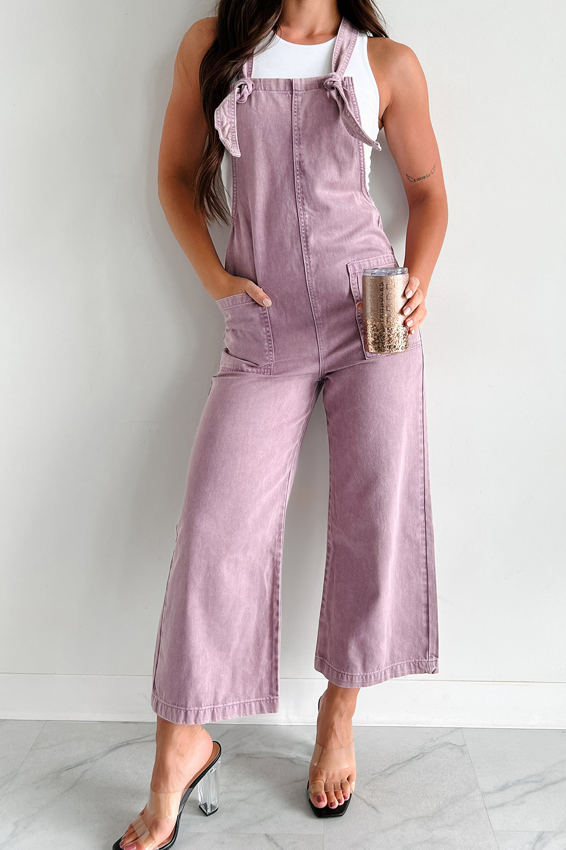 Hazen Knot Strap Zenana Overalls (Violet) - NanaMacs