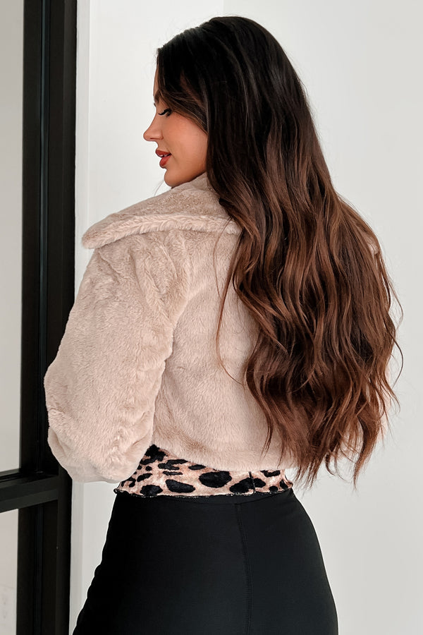 Above The Competition Faux Fur Jacket (Taupe) - NanaMacs