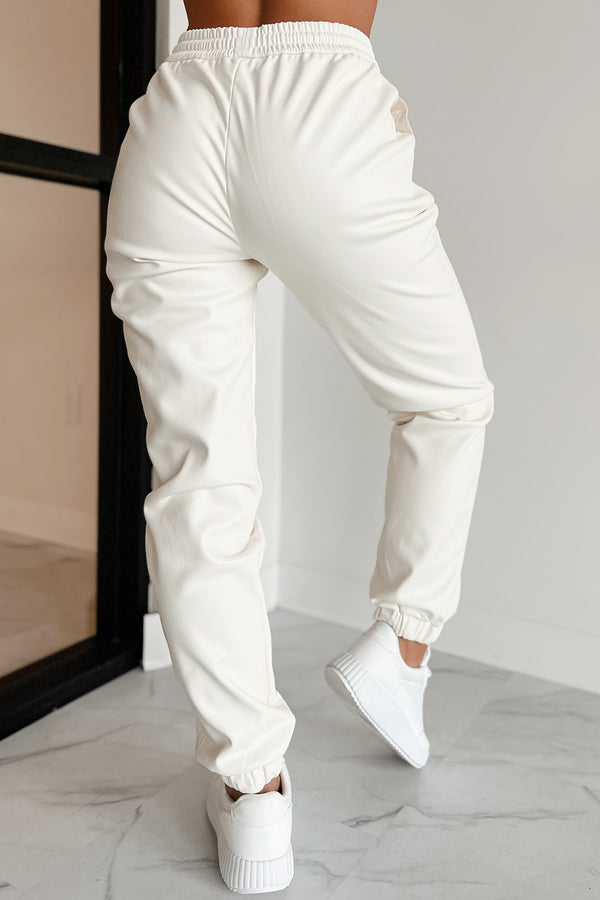 Starting Over Faux Leather Joggers (Cream) - NanaMacs