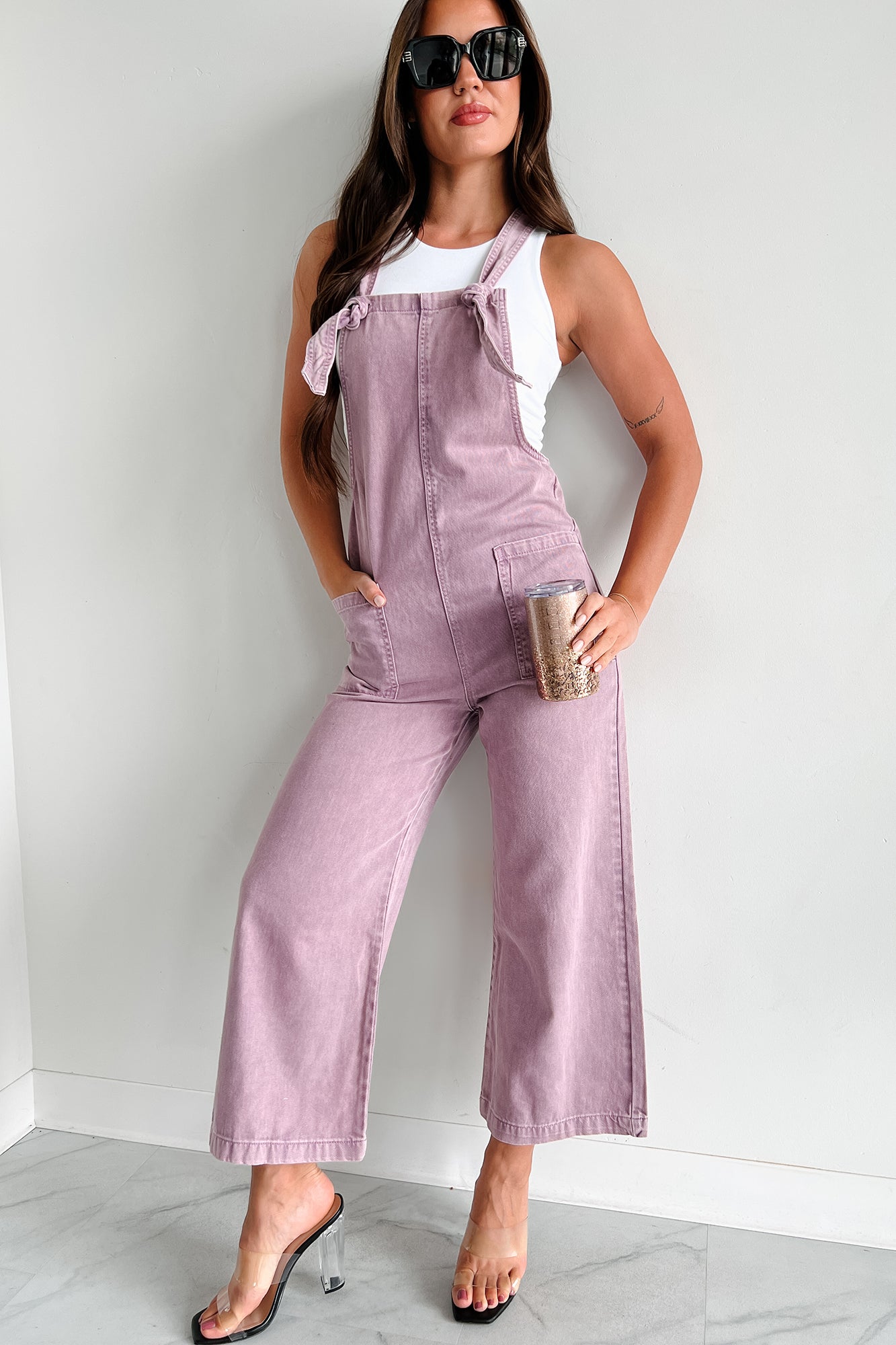 Hazen Knot Strap Zenana Overalls (Violet) - NanaMacs