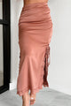 Romantic Evenings Lace Trim Satin Midi Skirt (Rosy Brown) - NanaMacs