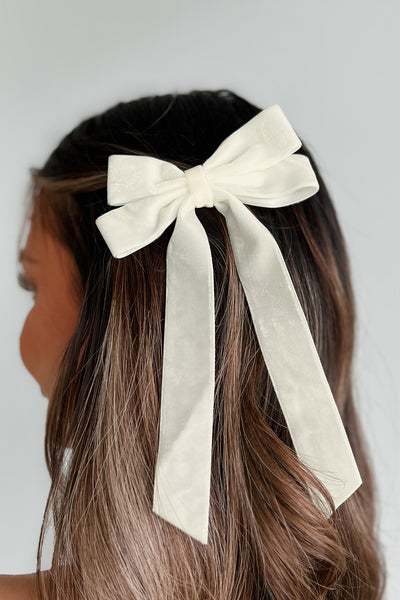 Beautiful Innocence Velvet Bow Hair Clip (Cream) - NanaMacs