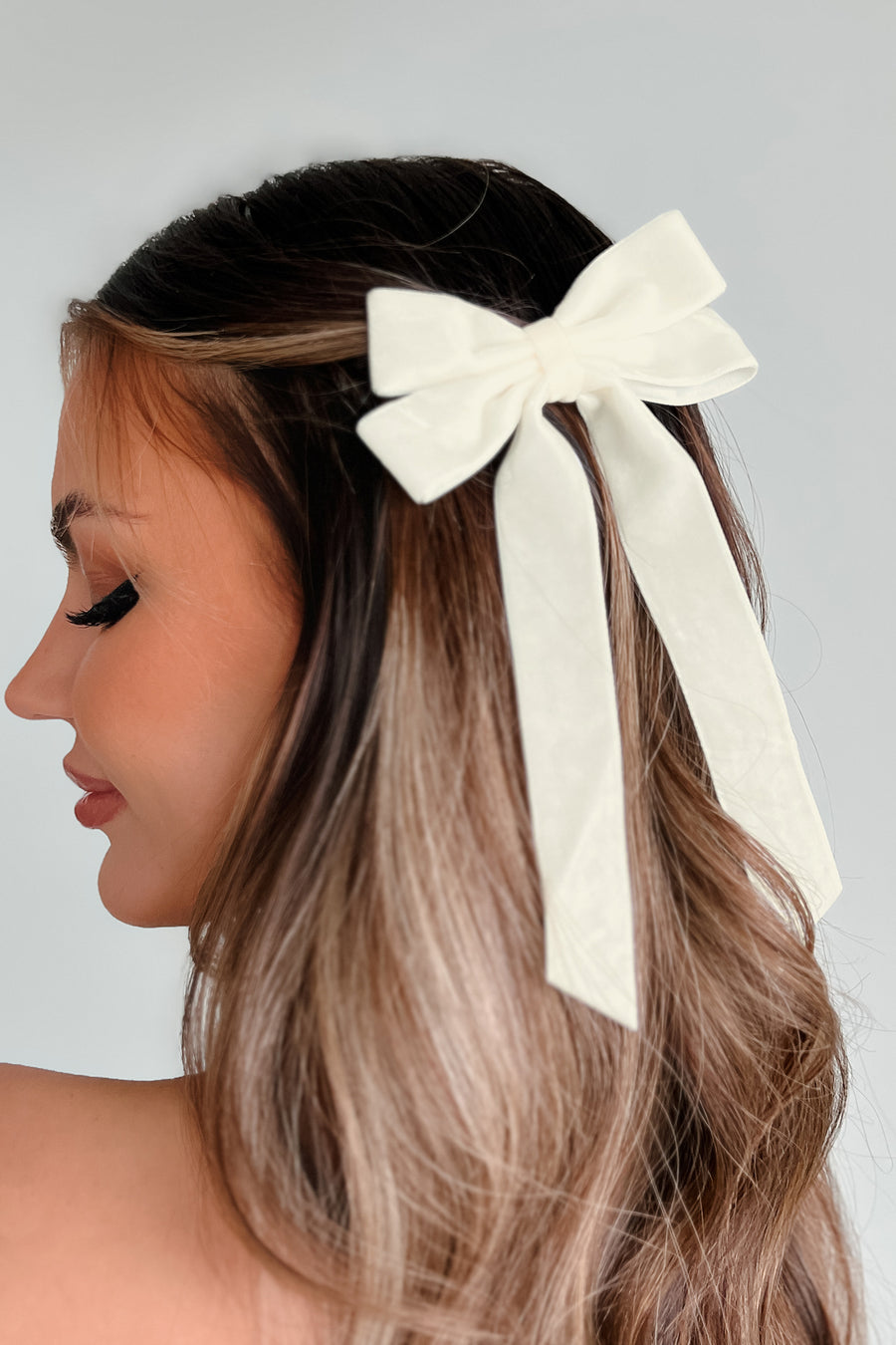 Beautiful Innocence Velvet Bow Hair Clip (Cream) - NanaMacs