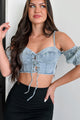 Rookie Move Lace-Up Denim Crop Top (Light Denim) - NanaMacs