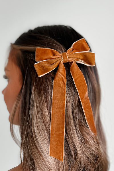 Beautiful Innocence Velvet Bow Hair Clip (Brown) - NanaMacs