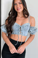 Rookie Move Lace-Up Denim Crop Top (Light Denim) - NanaMacs