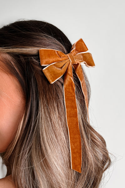 Beautiful Innocence Velvet Bow Hair Clip (Brown) - NanaMacs