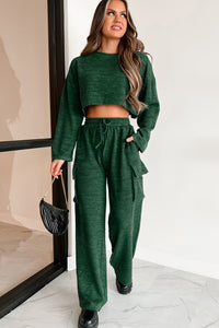 Big On Comfort Wide Leg Knit Cargo Pants (Green) - NanaMacs