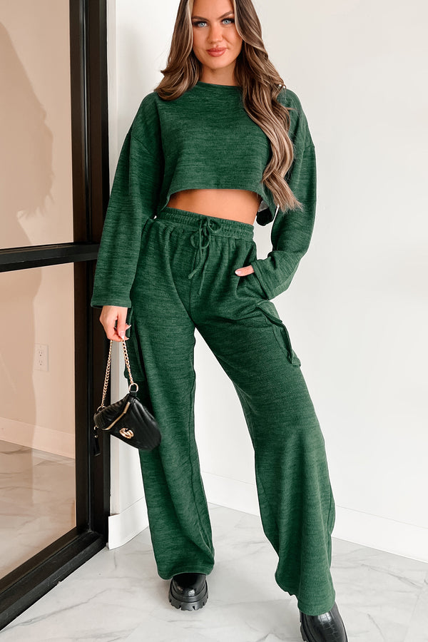 Big On Comfort Wide Leg Knit Cargo Pants (Green) - NanaMacs