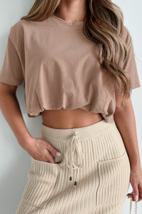 Selena Oversized Bubble Hem Crop Top (Walnut) - NanaMacs