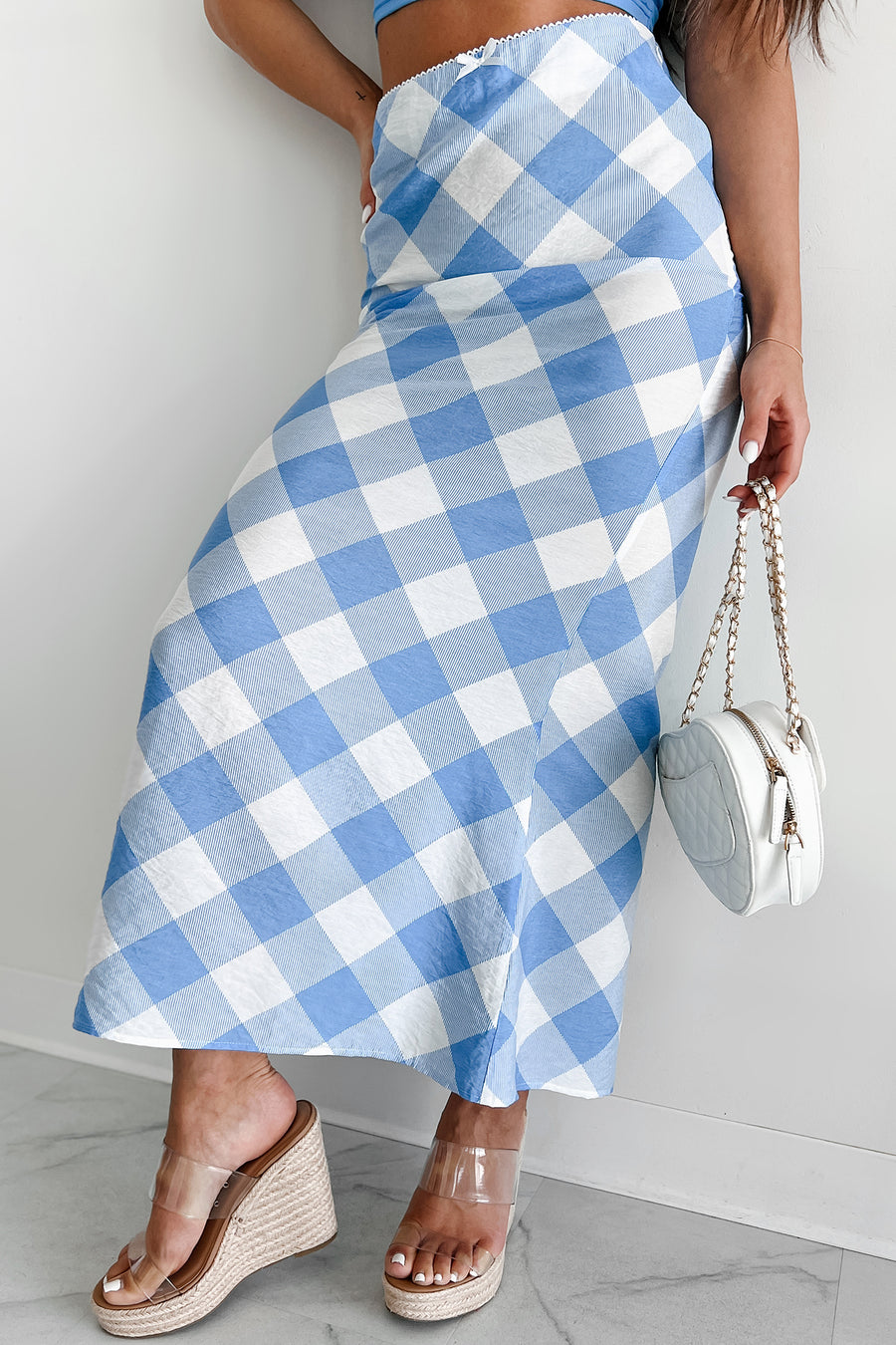 Campus Stroll Plaid Maxi Skirt (Blue/White) - NanaMacs