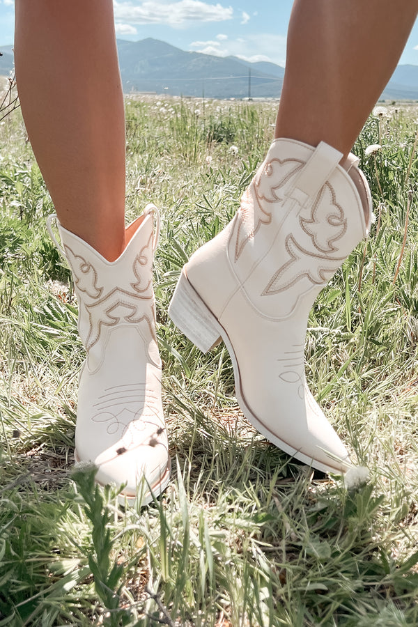 Back To My Roots Western Cowboy Bootie (Off White) - NanaMacs