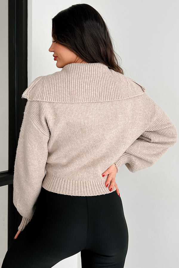 Playing Your Games Half-Zip Collared Sweater (Taupe) - NanaMacs