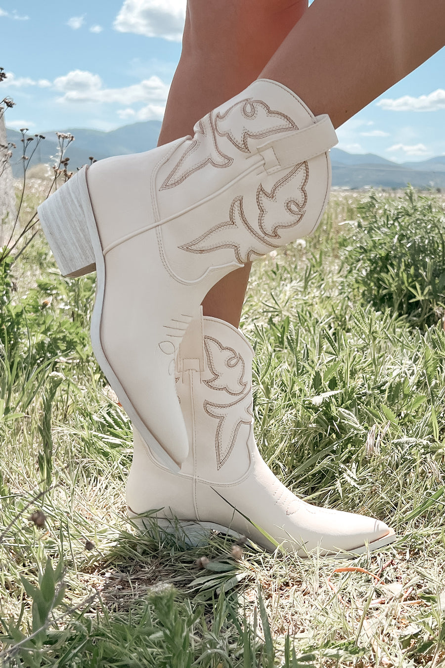 Back To My Roots Western Cowboy Bootie (Off White)