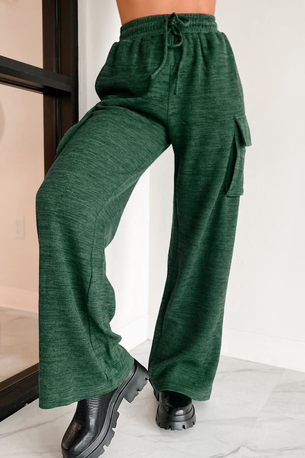 Big On Comfort Wide Leg Knit Cargo Pants (Green) - NanaMacs