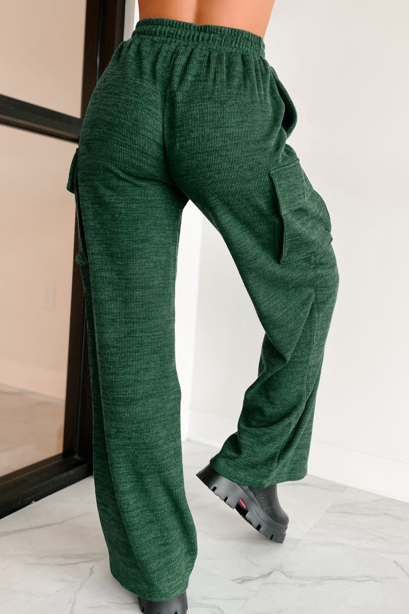 Big On Comfort Wide Leg Knit Cargo Pants (Green) - NanaMacs