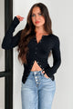 Althea Seamless Button-Up Long Sleeve Top (Black) - NanaMacs