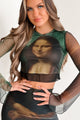 Lady In The Painting Printed Mesh Two-Piece Set (Green Combo) - NanaMacs