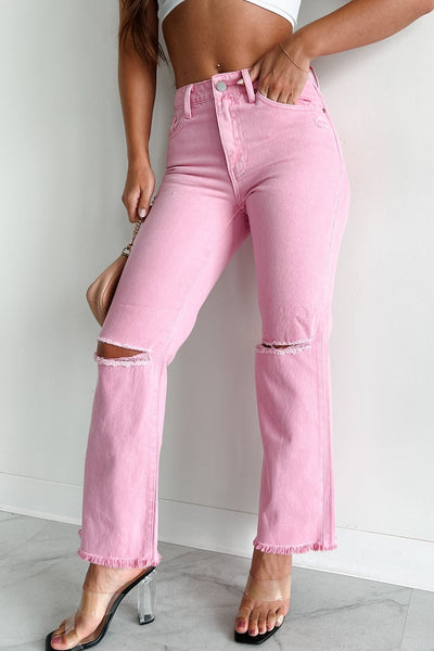 Bernina High Rise Slim Straight Jeans (Pink) - NanaMacs