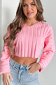 Putting On A Smile Ribbed Crop Sweater (Pink) - NanaMacs