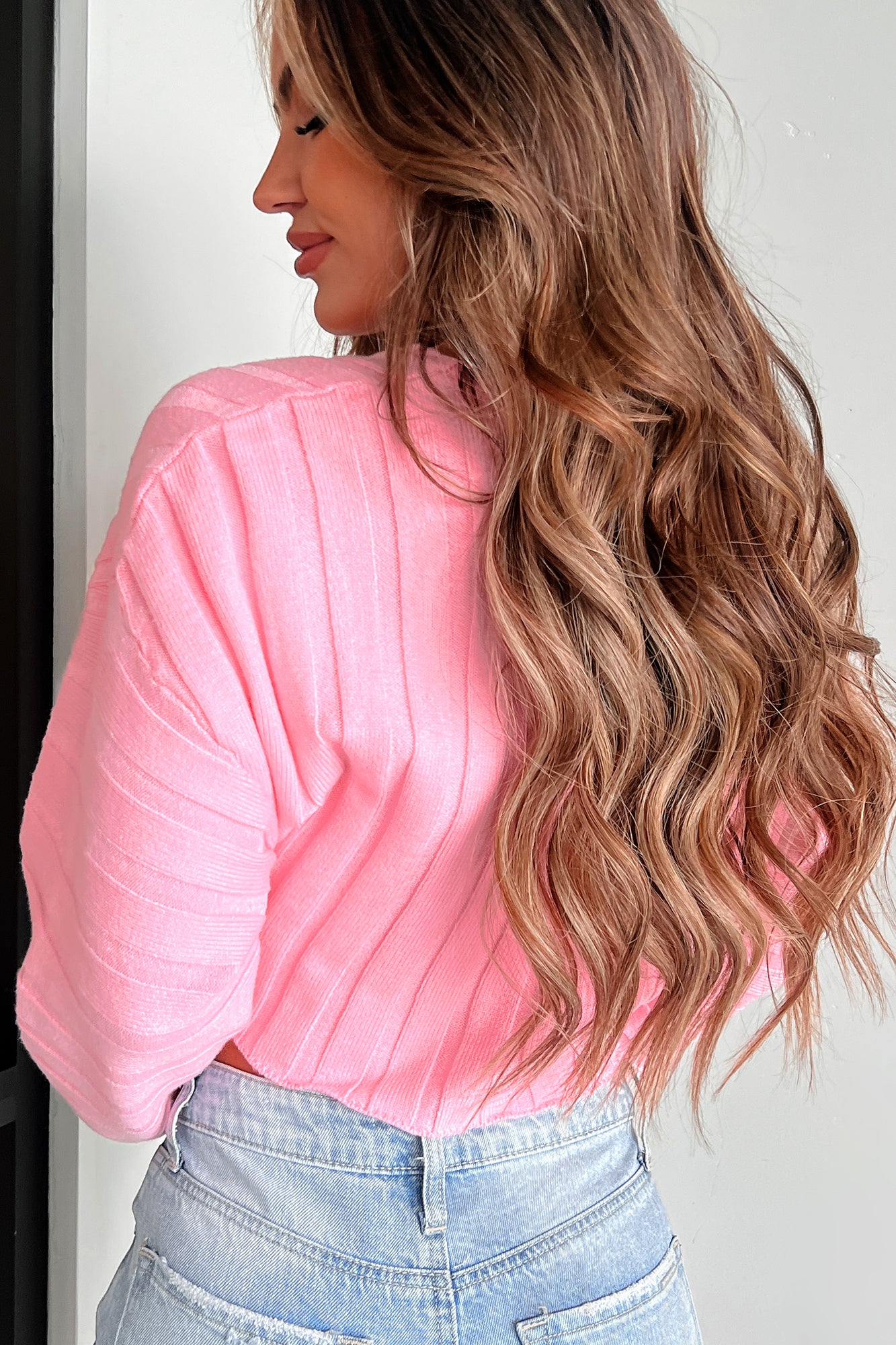 Putting On A Smile Ribbed Crop Sweater (Pink) - NanaMacs