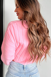 Putting On A Smile Ribbed Crop Sweater (Pink) - NanaMacs