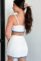 Coming Back Stronger Crop Top & Skirt Set (Cream/Blue) - NanaMacs