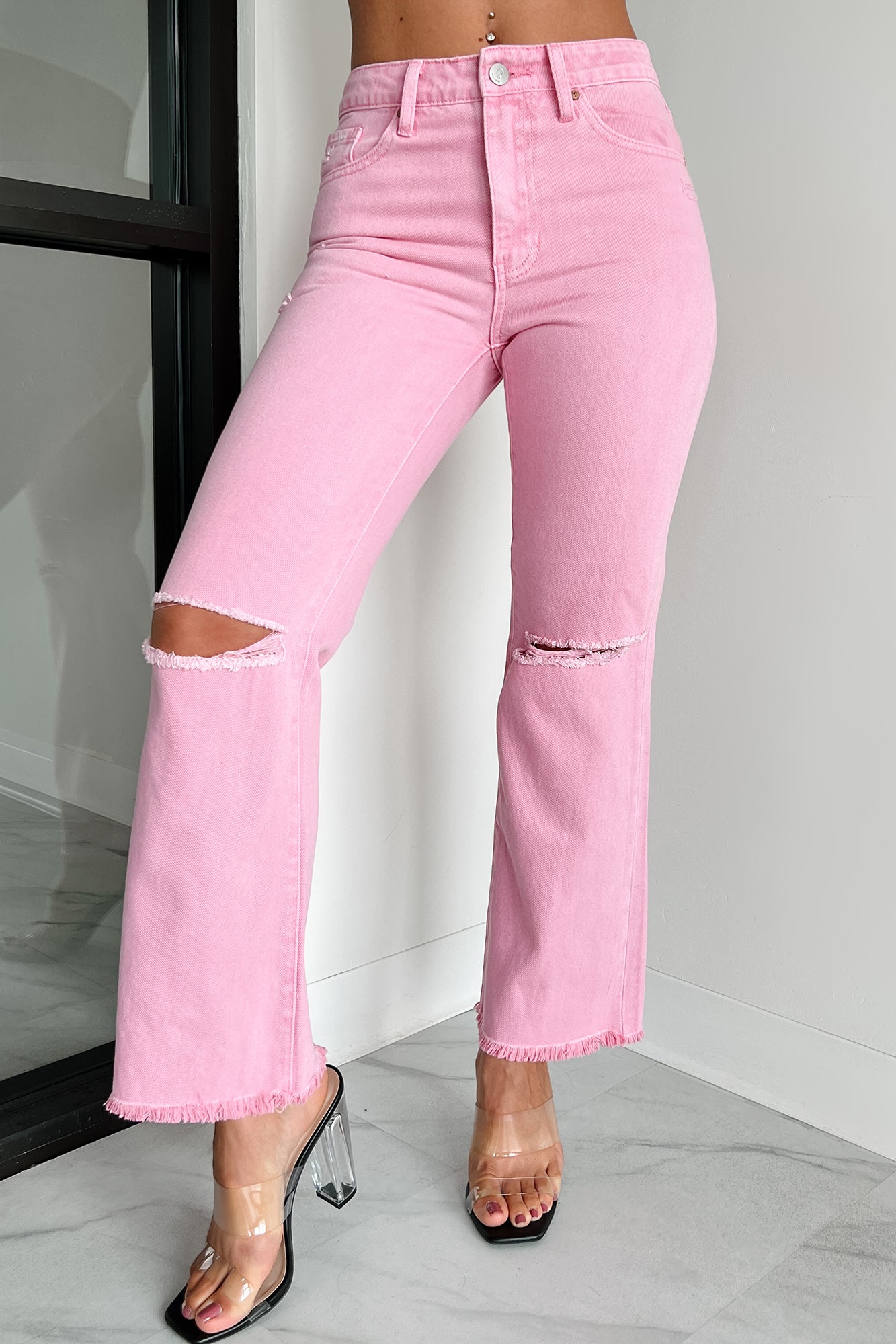 Bernina High Rise Slim Straight Jeans (Pink) - NanaMacs