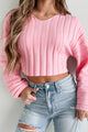 Putting On A Smile Ribbed Crop Sweater (Pink) - NanaMacs