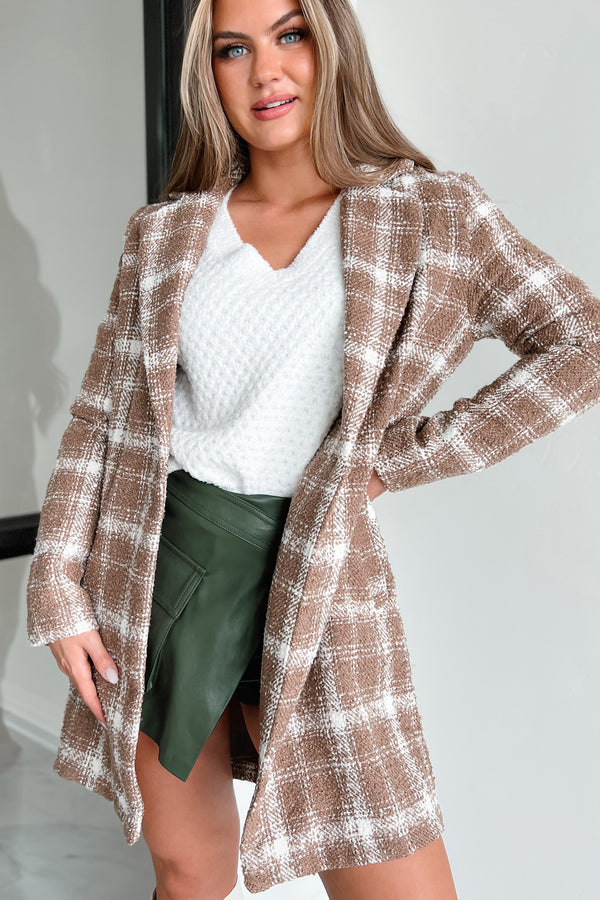 Caffeine Crush Plaid Boucle Long Coat (Mocha/Ivory) - NanaMacs