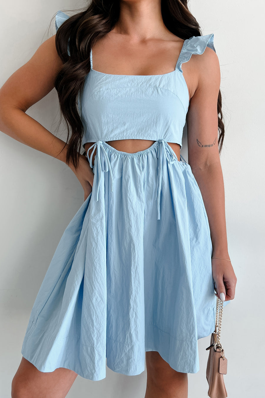 Dandelions And Daydreams Cut-Out Ruffled Mini Dress (Blue)