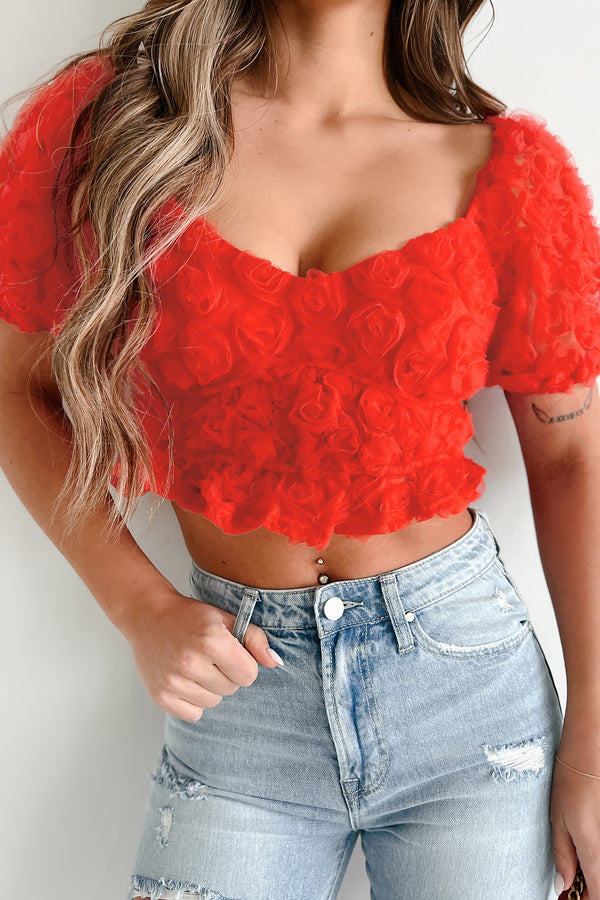 Symbol Of My Love Floral Mesh Crop Top (Red) - NanaMacs