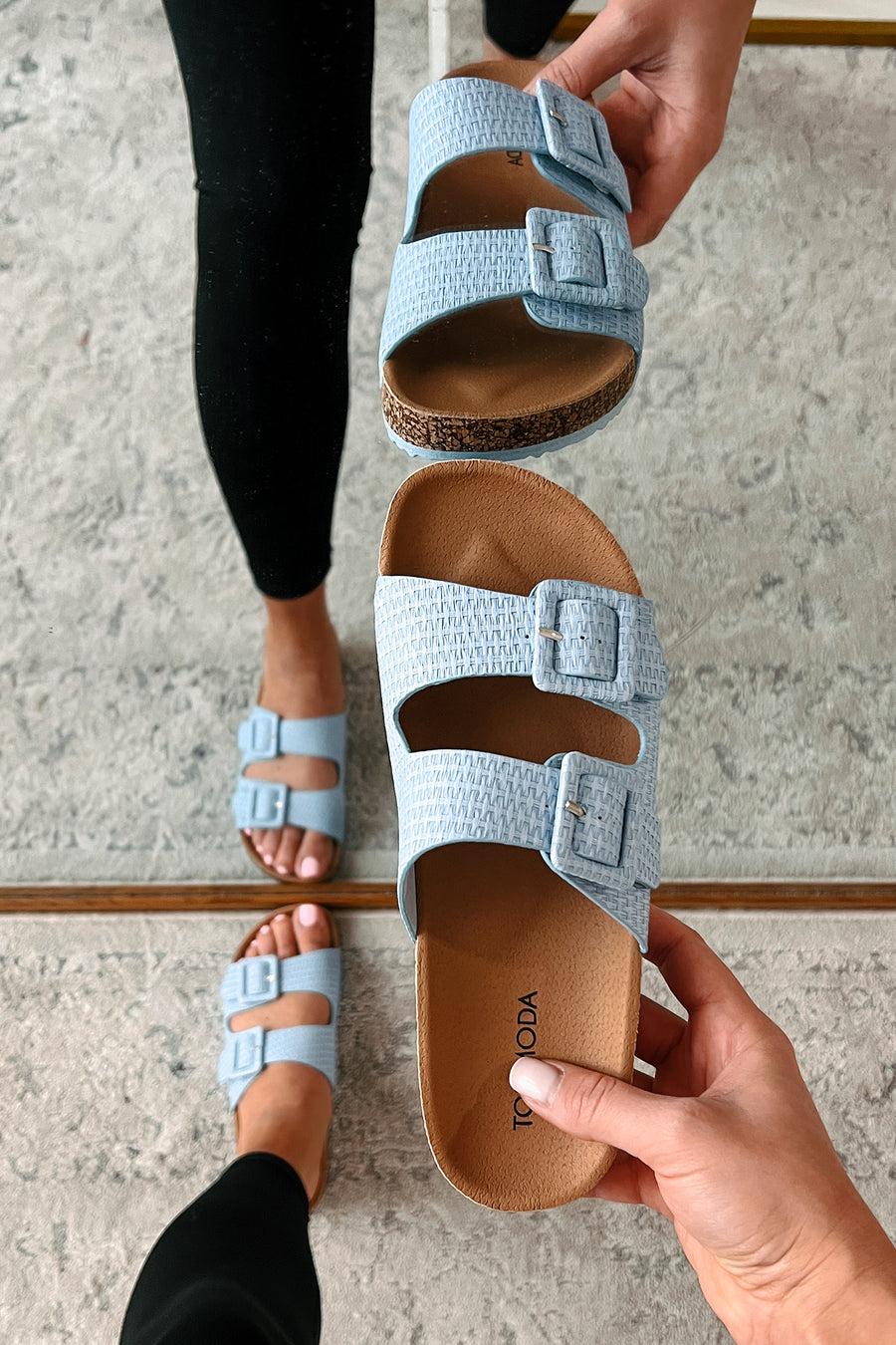 I Know I'm Right Woven Double-Strap Sandals (Blue/Raffia) - NanaMacs