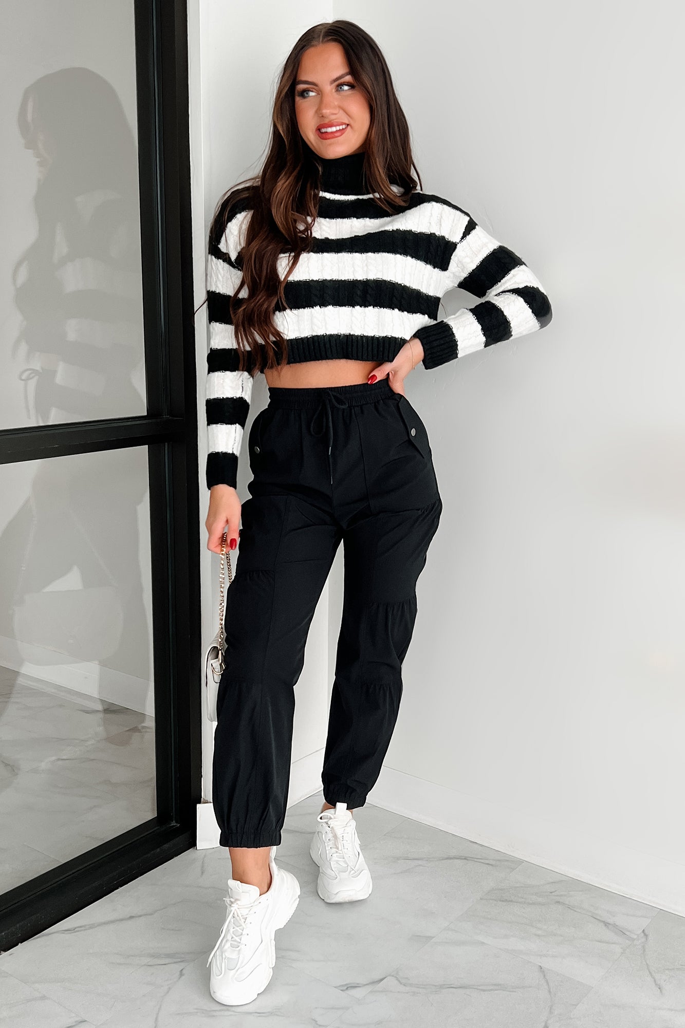 Beloved Memories Striped Turtleneck Sweater (Black/White) - NanaMacs