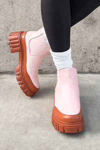 Doorbuster Going My Way Lug Sole Chelsea Ankle Booties (Pink) - NanaMacs