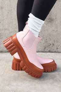 Doorbuster Going My Way Lug Sole Chelsea Ankle Booties (Pink) - NanaMacs