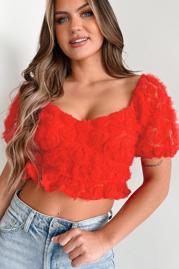 Symbol Of My Love Floral Mesh Crop Top (Red) - NanaMacs