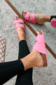 I Know I'm Right Woven Double-Strap Sandals (Fuchsia/Raffia) - NanaMacs