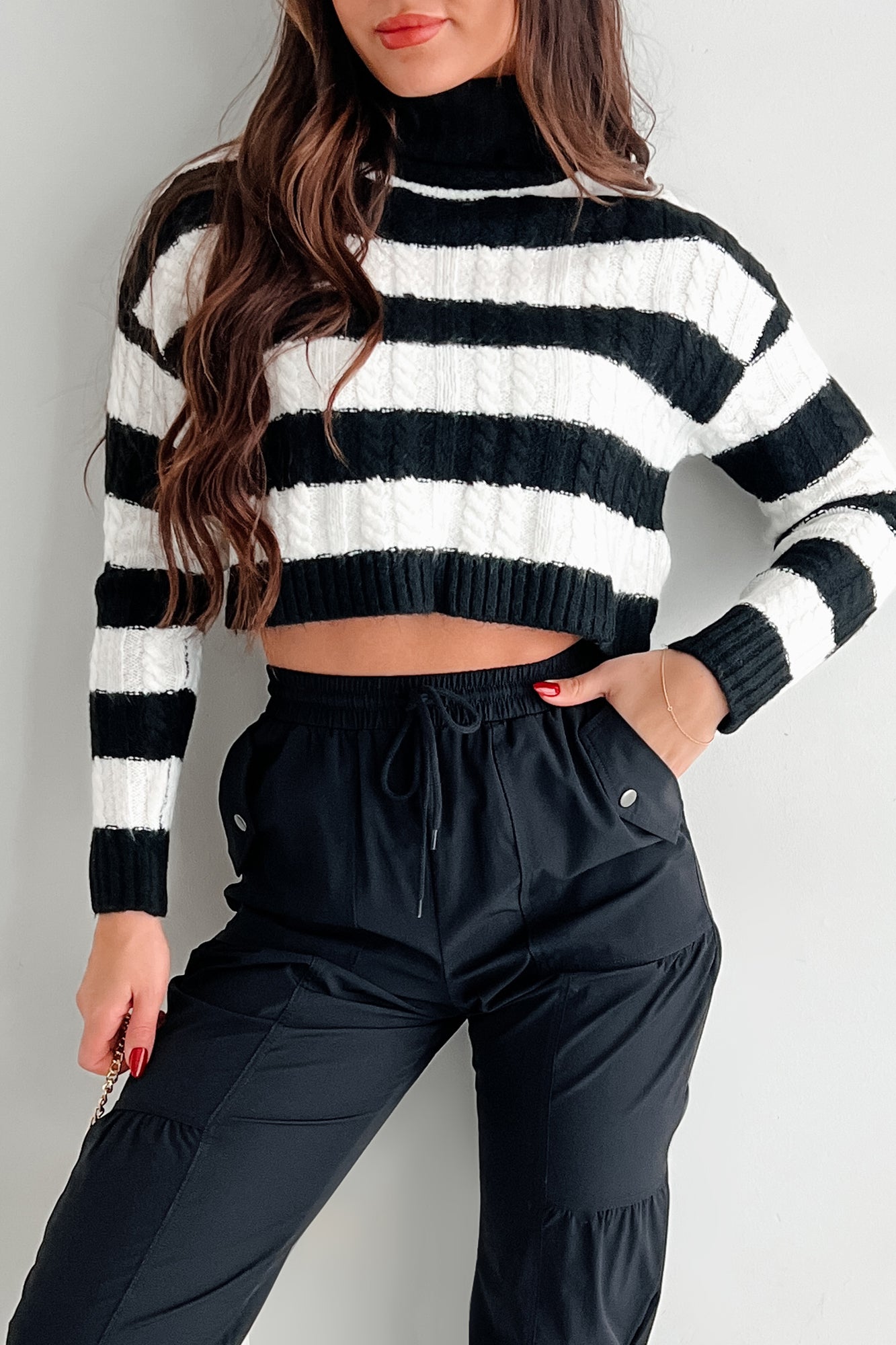 Beloved Memories Striped Turtleneck Sweater (Black/White) - NanaMacs