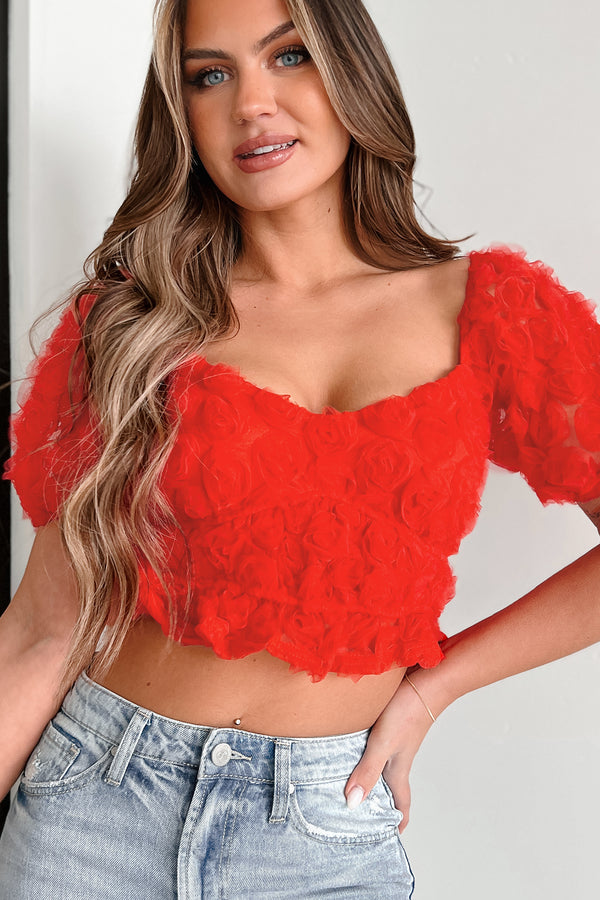 Symbol Of My Love Floral Mesh Crop Top (Red) - NanaMacs