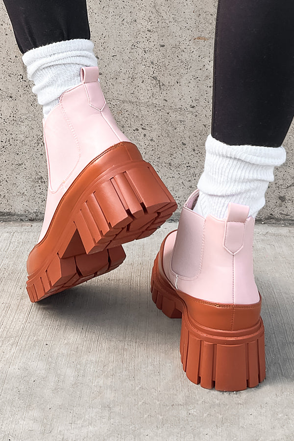 Doorbuster Going My Way Lug Sole Chelsea Ankle Booties (Pink) - NanaMacs