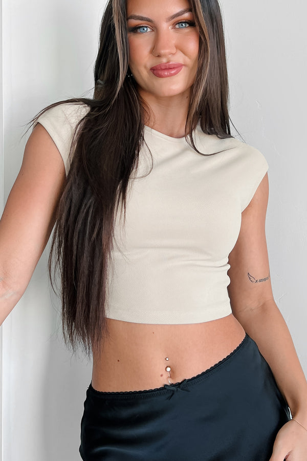 Staying Busy Cap Sleeve Crop Top (Taupe) - NanaMacs