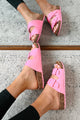 I Know I'm Right Woven Double-Strap Sandals (Fuchsia/Raffia) - NanaMacs