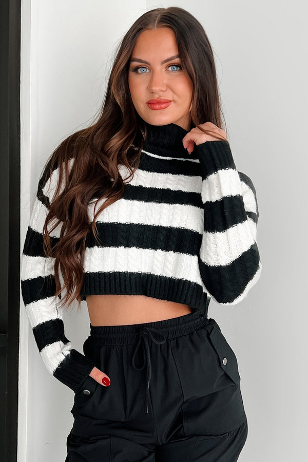 Beloved Memories Striped Turtleneck Sweater (Black/White) - NanaMacs