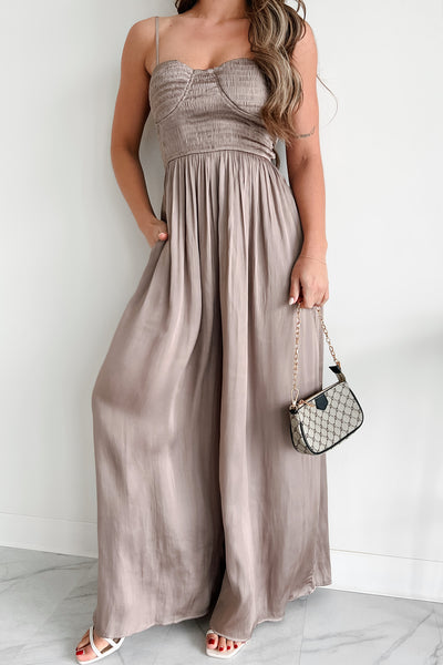 Graceful Finesse Satin Wide Leg Jumpsuit (Mocha) - NanaMacs